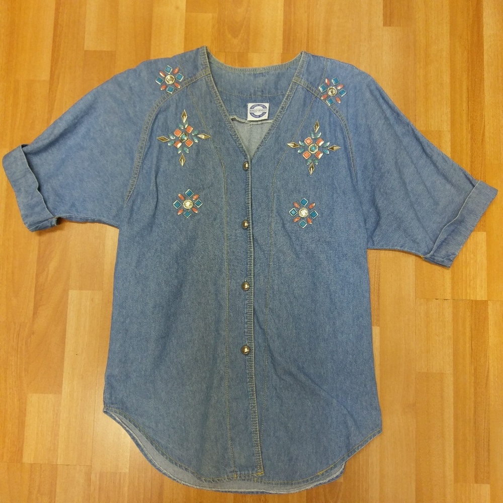 Bingo! Bingo! Women's Jeweled Denim Shirt,